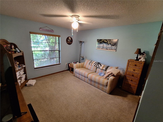 29205 Old Ml E, Tavares, FL 32778 - carpeted living area with a textured ceiling and a ceiling fan