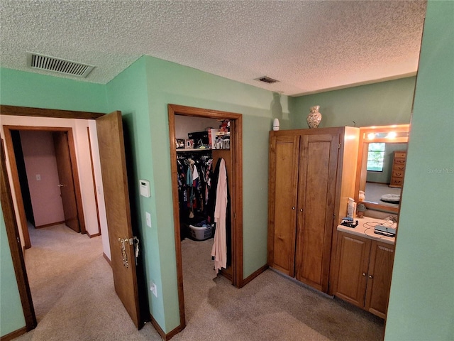 29205 Old Ml E, Tavares, FL 32778 - bedroom with a textured ceiling, a closet, a spacious closet, and light carpet