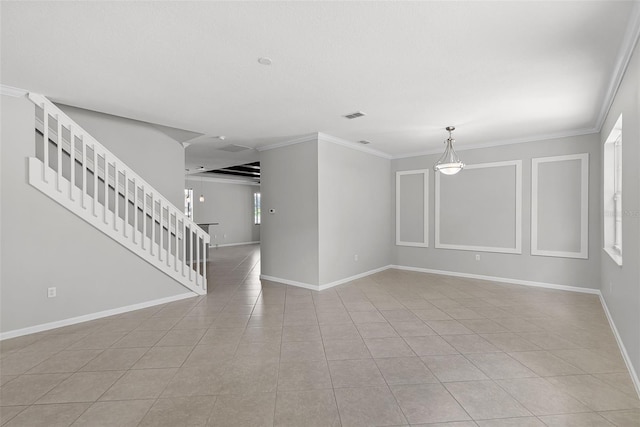 15604 Starlite St, Clermont, FL 34714 - unfurnished room featuring light tile patterned floors, stairway, and ornamental molding