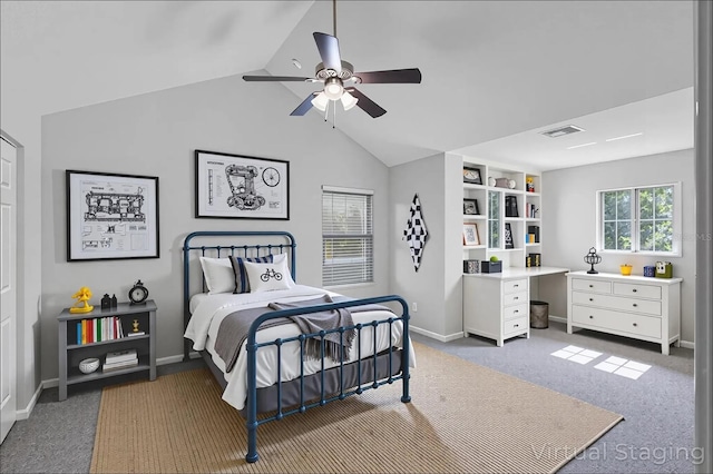15604 Starlite St, Clermont, FL 34714 - bedroom with carpet flooring, vaulted ceiling, and a ceiling fan