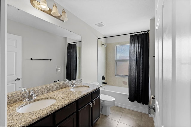 15604 Starlite St, Clermont, FL 34714 - full bathroom featuring shower / bath combo, double vanity, and tile patterned flooring