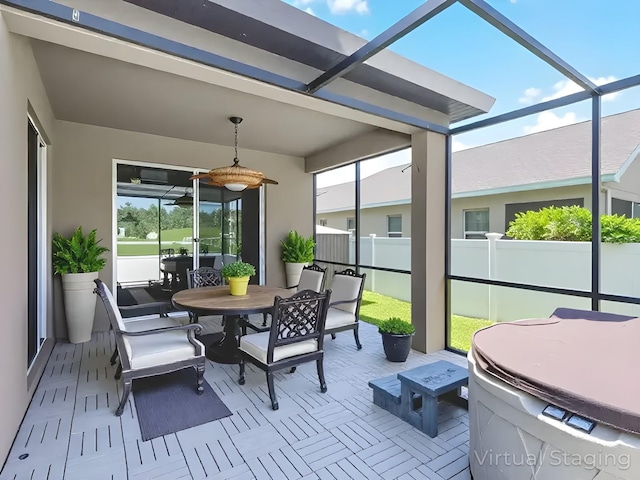 15604 Starlite St, Clermont, FL 34714 - sunroom / solarium featuring ceiling fan and outdoor dining area