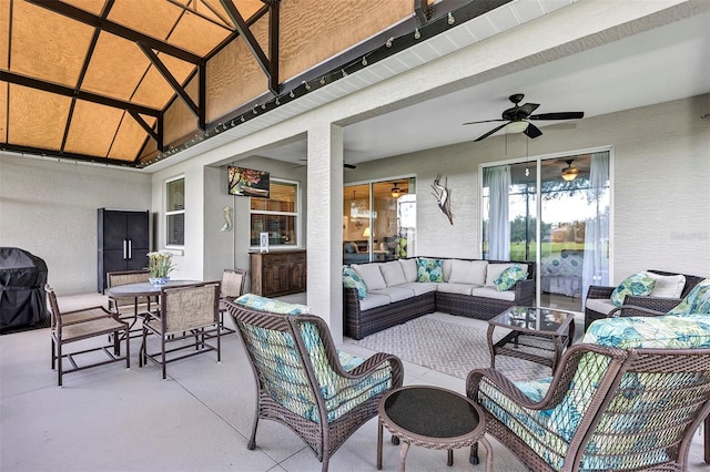 3681 Arlington Ridge Blvd, Leesburg, FL 34748 - view of patio featuring a ceiling fan, outdoor lounge area, outdoor dining space, and area for grilling