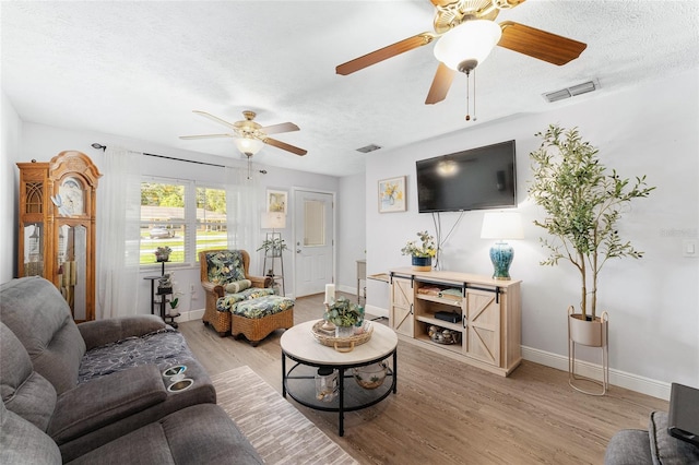 149 Shiloh Ave, Lady Lake, FL 32159 - living area featuring a textured ceiling, ceiling fan, and light wood-style flooring