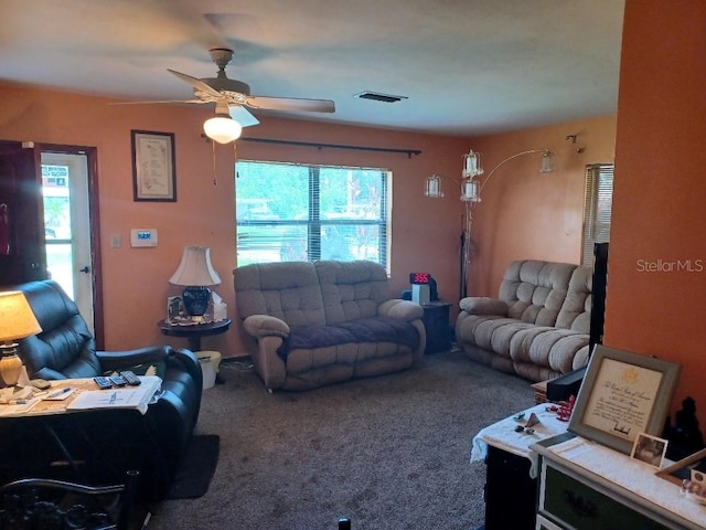 505 Richard St, Leesburg, FL 34748 - living room with plenty of natural light, ceiling fan, and carpet flooring