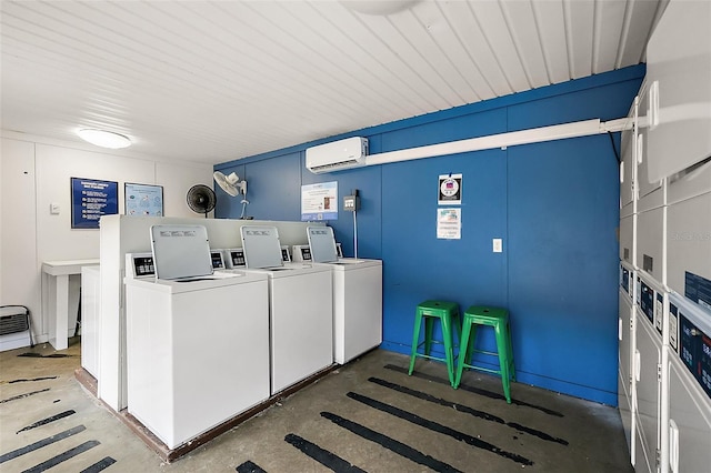 600 W Oak Terrace Dr, Leesburg, FL 34748 - shared laundry room with stacked washer and clothes dryer, independent washer and dryer, and an AC wall unit