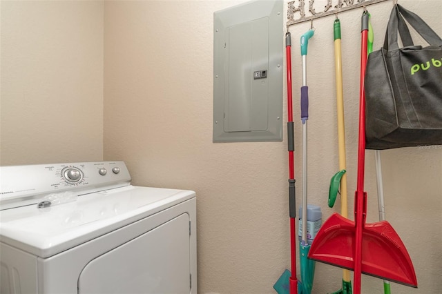 9025 Colby Dr Unit 2121, Fort Myers, FL 33919 - laundry area featuring washer / dryer, electric panel, and a textured wall