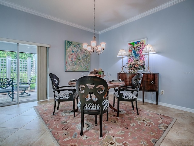 1982 Eldridge Loop, The Villages, FL 32162 - tiled dining space featuring a chandelier and ornamental molding