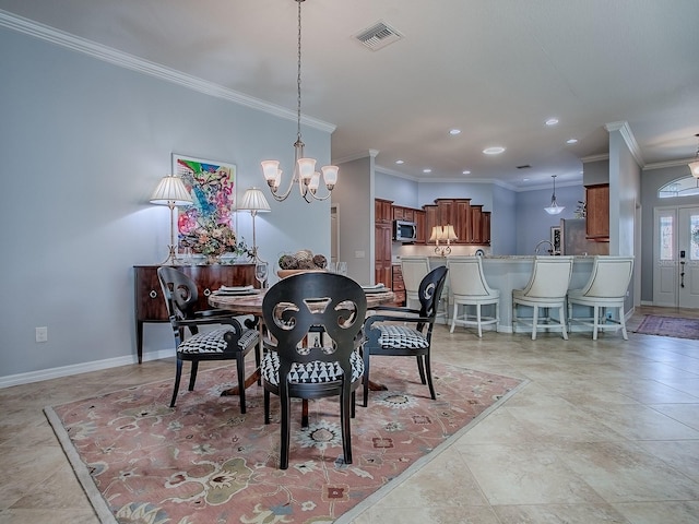1982 Eldridge Loop, The Villages, FL 32162 - dining space with a chandelier, ornamental molding, and recessed lighting