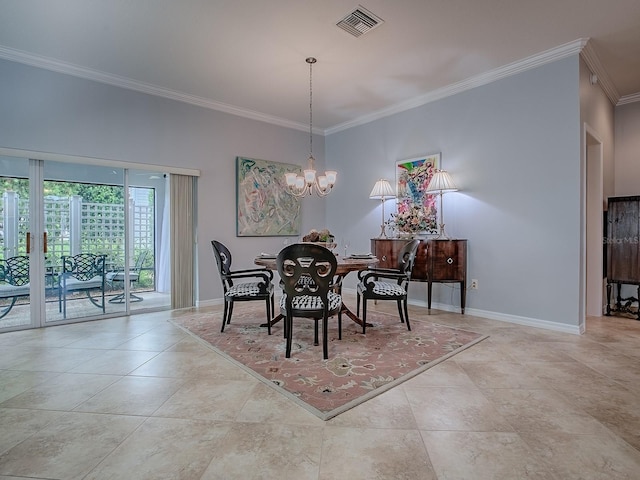 1982 Eldridge Loop, The Villages, FL 32162 - dining area featuring ornamental molding, a chandelier, and tile patterned flooring