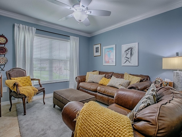 1982 Eldridge Loop, The Villages, FL 32162 - living room featuring a ceiling fan and ornamental molding