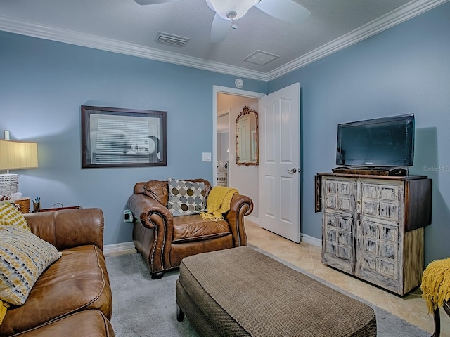 1982 Eldridge Loop, The Villages, FL 32162 - living area with ornamental molding and a ceiling fan