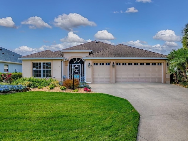 1982 Eldridge Loop, The Villages, FL 32162 - ranch-style home featuring stucco siding, an attached garage, driveway, and a front lawn