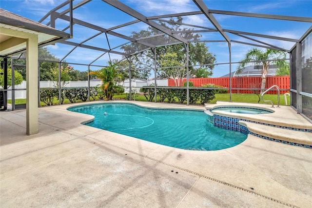 1216 Cheshire St, Groveland, FL 34736 - view of pool with a patio area, a fenced backyard, a pool with connected hot tub, and a lanai