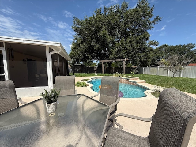 15349 Lafite Ln, Clermont, FL 34714 - view of pool with a patio, a sunroom, and a fenced backyard