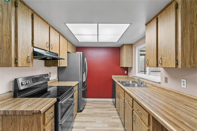 461 Kee St, Apopka, FL 32712 - kitchen featuring stainless steel electric stove, under cabinet range hood, light wood-type flooring, light countertops, and dishwasher
