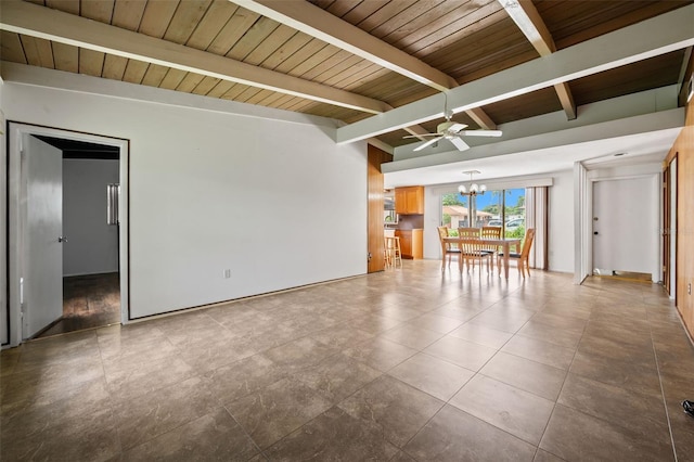 138 W 52nd St, Hialeah, FL 33012 - spare room featuring a chandelier, wooden ceiling, and ceiling fan