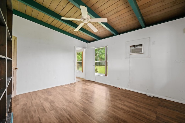 138 W 52nd St, Hialeah, FL 33012 - empty room with wooden ceiling, wood finished floors, a ceiling fan, and a wall unit AC