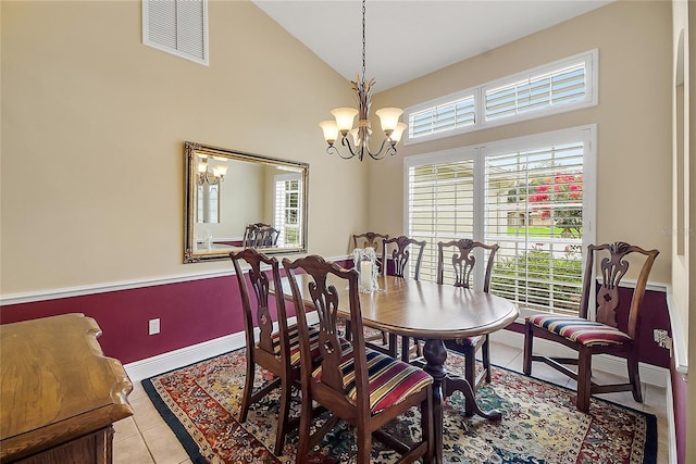 5349 Grove Mnr, Lady Lake, FL 32159 - dining area with a chandelier, tile patterned floors, and high vaulted ceiling