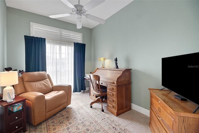 5349 Grove Mnr, Lady Lake, FL 32159 - home office featuring a ceiling fan and light tile patterned floors
