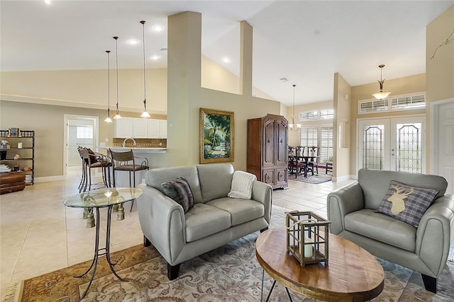 5349 Grove Mnr, Lady Lake, FL 32159 - living room featuring light tile patterned floors and high vaulted ceiling