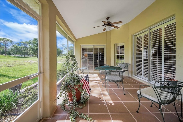5349 Grove Mnr, Lady Lake, FL 32159 - sunroom with a ceiling fan and vaulted ceiling