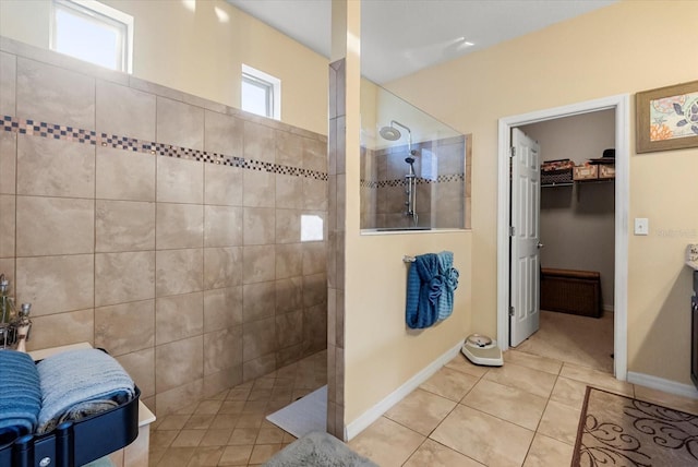 30300 Hackney Loop, Mount Dora, FL 32757 - full bathroom featuring a walk in shower, tile patterned floors, a spacious closet, and vanity