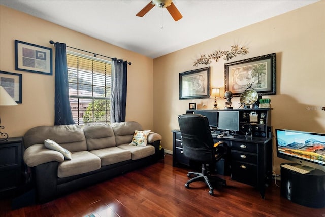 30300 Hackney Loop, Mount Dora, FL 32757 - home office featuring ceiling fan and dark wood-style floors