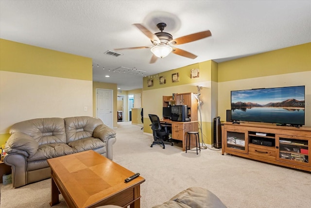 30300 Hackney Loop, Mount Dora, FL 32757 - living room featuring an office area, light colored carpet, and a ceiling fan