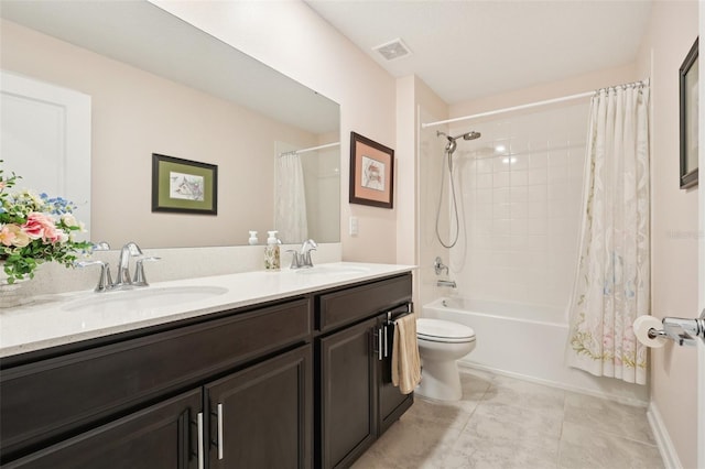 49 White Horse Way, Groveland, FL 34736 - full bath with shower / tub combo with curtain, double vanity, and tile patterned flooring