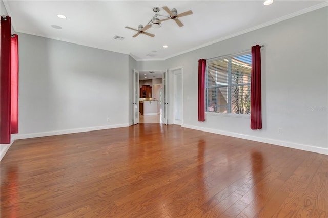 18139 Great Blue Heron Dr, Groveland, FL 34736 - unfurnished room featuring ornamental molding, wood finished floors, recessed lighting, and a ceiling fan