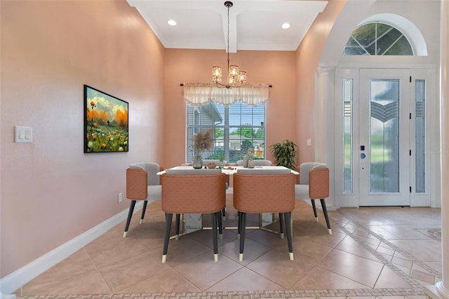 18139 Great Blue Heron Dr, Groveland, FL 34736 - dining space with a chandelier, light tile patterned floors, and recessed lighting