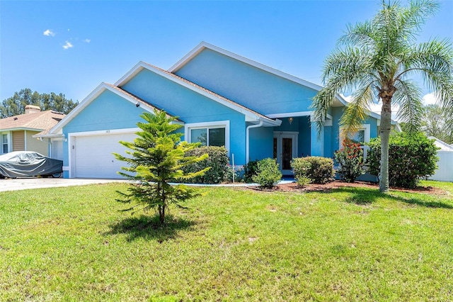 1412 Cove Pl, Tavares, FL 32778 - ranch-style house with a garage, a front lawn, stucco siding, and concrete driveway