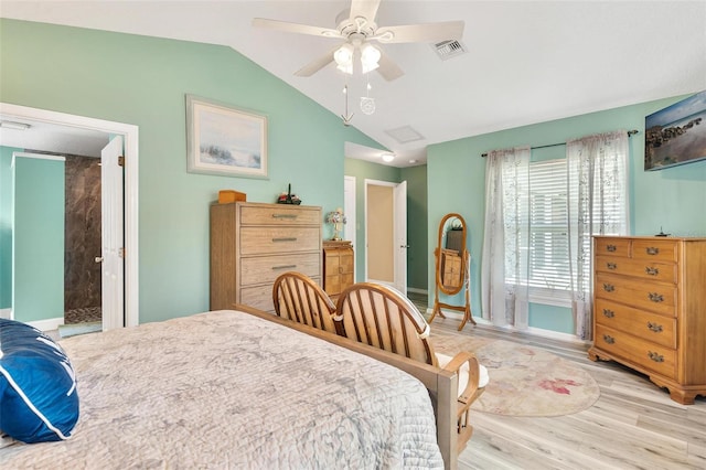 1412 Cove Pl, Tavares, FL 32778 - bedroom with vaulted ceiling, light wood finished floors, and a ceiling fan