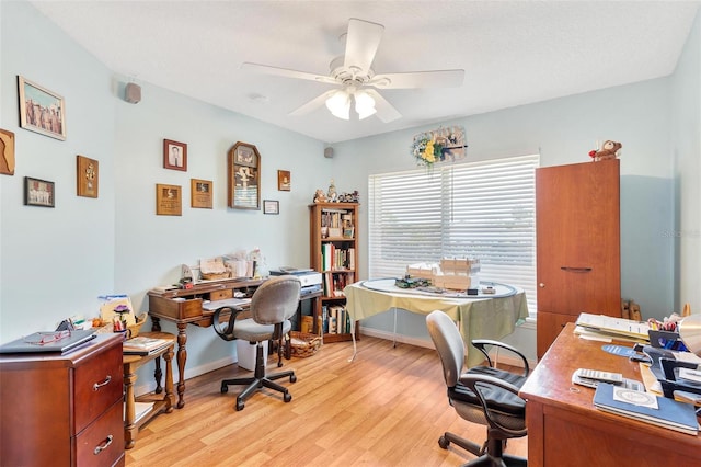 1412 Cove Pl, Tavares, FL 32778 - office area featuring ceiling fan and light wood-style floors