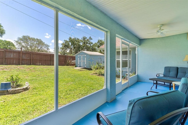 1412 Cove Pl, Tavares, FL 32778 - sunroom / solarium featuring ceiling fan and outdoor lounge area