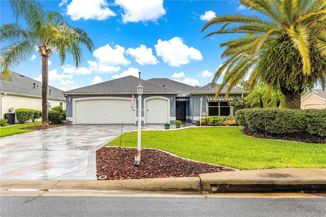 89 Palermo Pl, The Villages, FL 32159 - single story home with concrete driveway, an attached garage, a front yard, and stucco siding