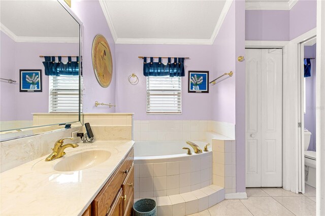 89 Palermo Pl, The Villages, FL 32159 - bathroom with vanity, a bath, a closet, tile patterned floors, and ornamental molding