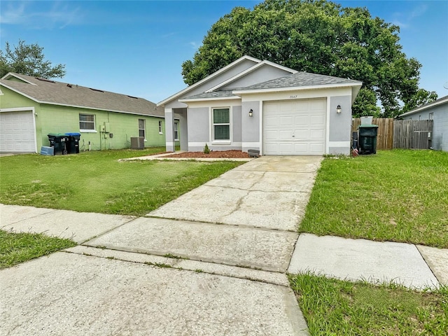 7047 Hickory Branch Cir, Orlando, FL 32818 - ranch-style home with stucco siding, concrete driveway, a garage, and roof with shingles