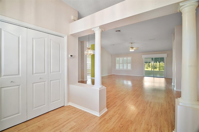 182 Palermo Pl, Lady Lake, FL 32159 - hall featuring decorative columns and light wood finished floors