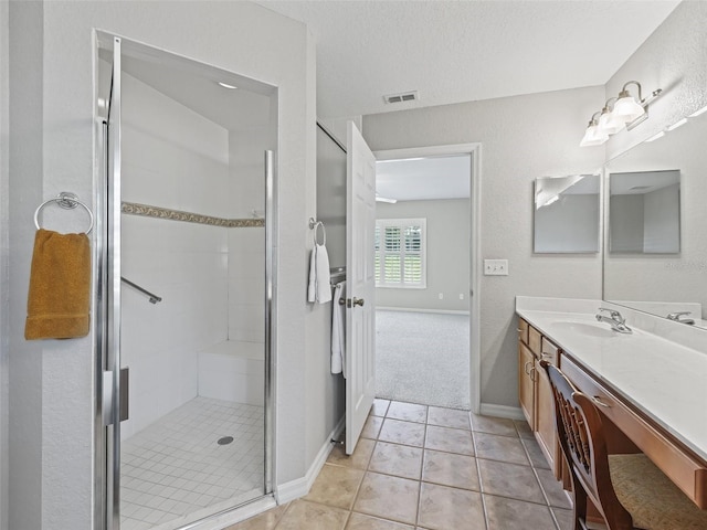 11092 SE 174th Loop, Summerfield, FL 34491 - bathroom with vanity, a shower stall, and tile patterned flooring