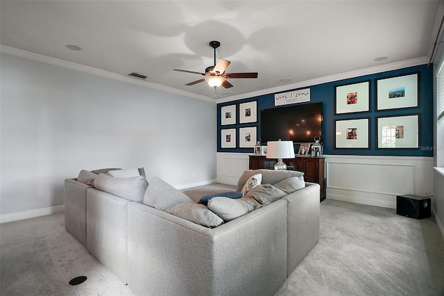 30230 Tokara Ter, Mount Dora, FL 32757 - living area with crown molding, light carpet, and a ceiling fan