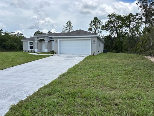 6805 N Sandborn Loop, Citrus Springs, FL 34433 - ranch-style house featuring stucco siding, concrete driveway, an attached garage, and a front lawn