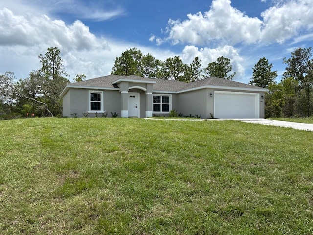 6805 N Sandborn Loop, Citrus Springs, FL 34433 - ranch-style home with stucco siding, a garage, a front lawn, and driveway