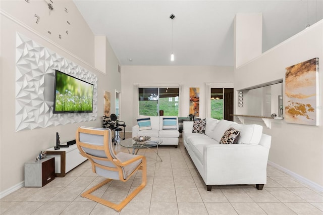 1532 Nightfall Dr, Clermont, FL 34711 - living area with high vaulted ceiling and tile patterned floors