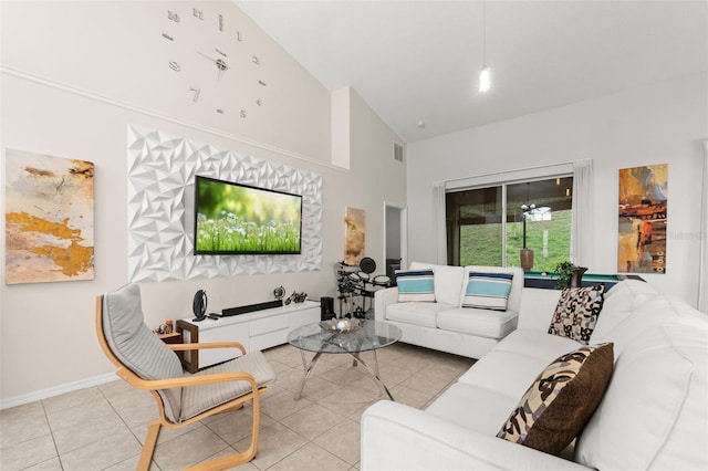1532 Nightfall Dr, Clermont, FL 34711 - tiled living area with high vaulted ceiling and baseboards