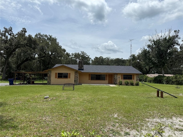 2747 County Road 615, Bushnell, FL 33513 - ranch-style home with a front lawn, a chimney, and stucco siding