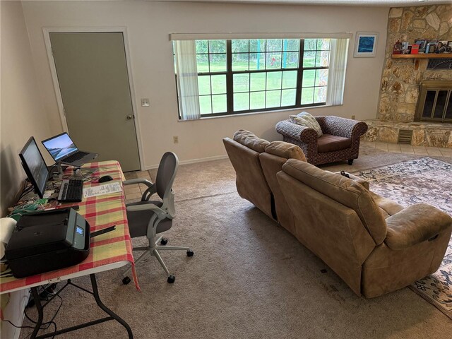 2747 County Road 615, Bushnell, FL 33513 - carpeted living room with plenty of natural light and a fireplace