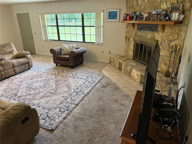 2747 County Road 615, Bushnell, FL 33513 - living area with carpet and a stone fireplace