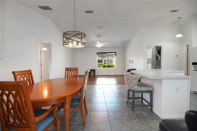 17707 SE 92nd Grantham Ter, The Villages, FL 32162 - dining space with lofted ceiling, ceiling fan, and tile patterned flooring